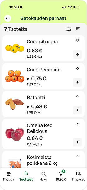 S-kaupat app displaying the category view, with text size set to 135%