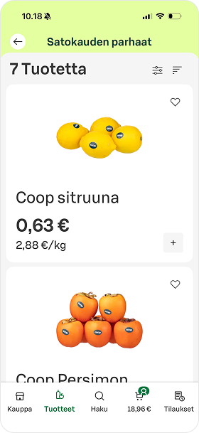 S-kaupat app displaying the category view, with text size set to 200%